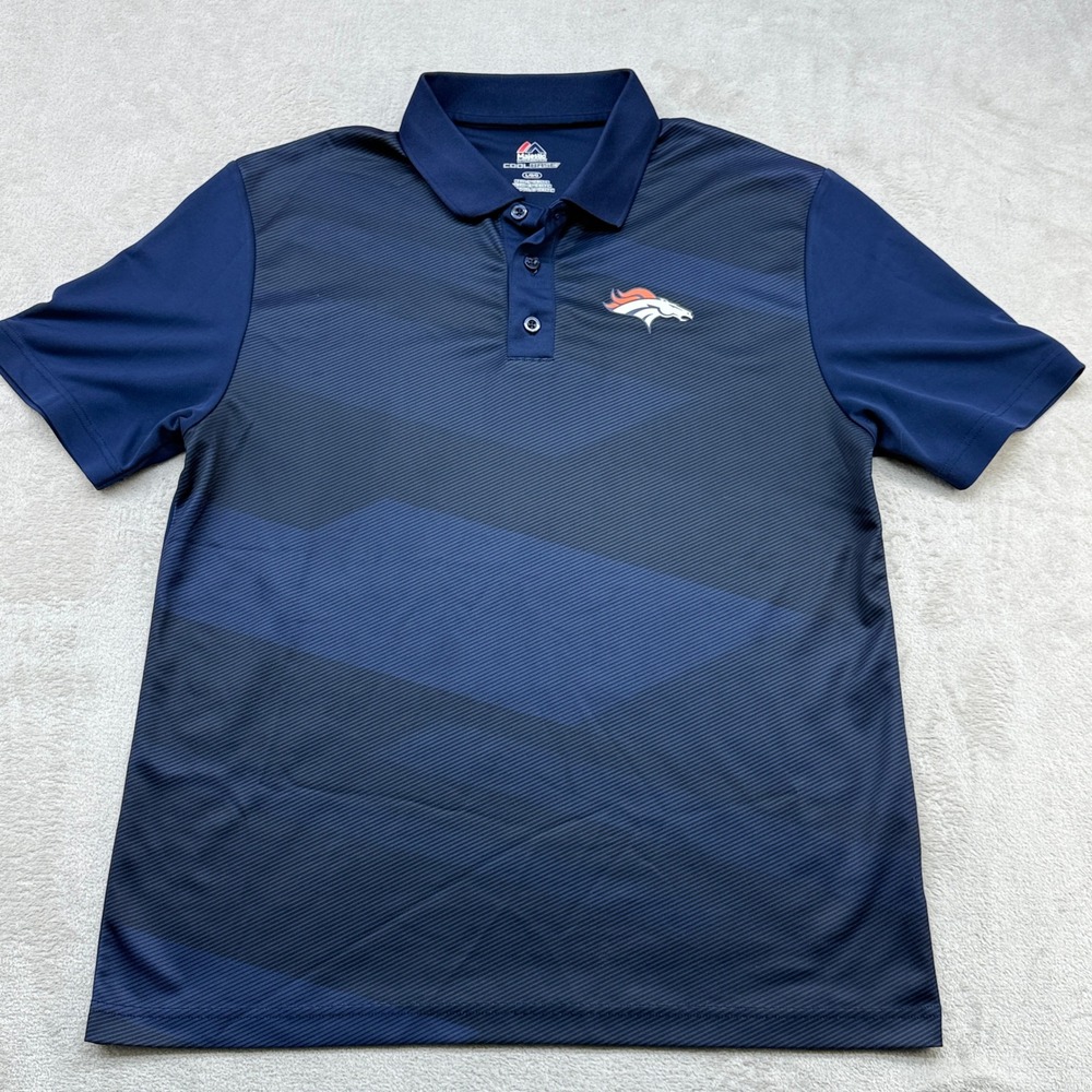 Denver Broncos Polo Shirt Mens Large L Navy Blue Majestic NFL Cool Base Football
